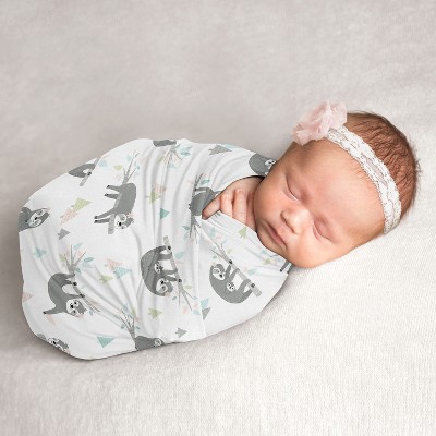 Image of Sweet Jojo Designs Girl Swaddle Baby Blanket Sloth Pink, Green and Grey
