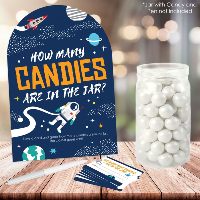 Big Dot of Happiness Blast Off to Outer Space How Many Candies Rocket Ship Baby Shower or Birthday Party Game 1 Stand and 40 Cards Candy Guessing Game, 2 of 9