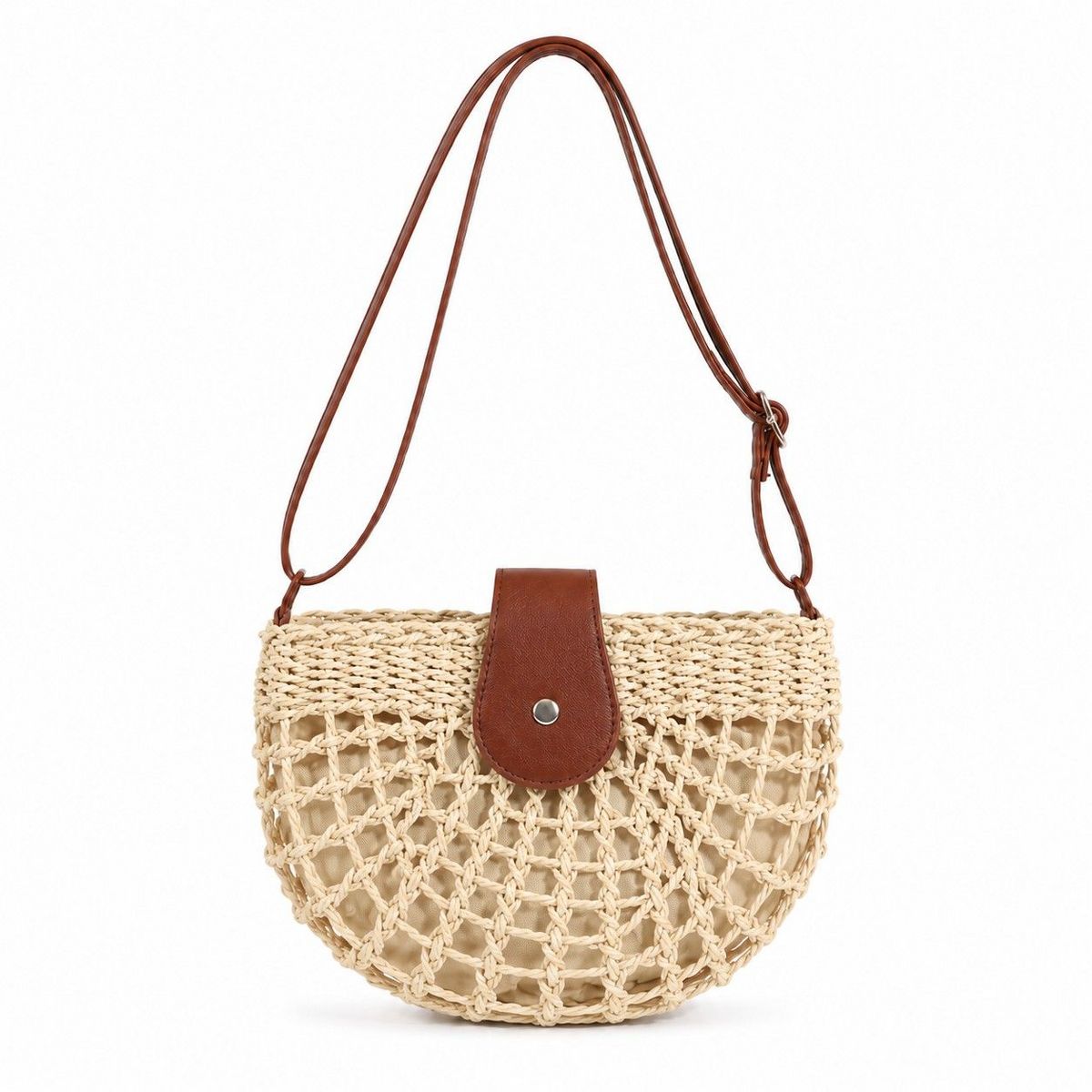 Alilang Woven Straw Crescent Crossbody Handbag with Adjustable Shoulder Strap