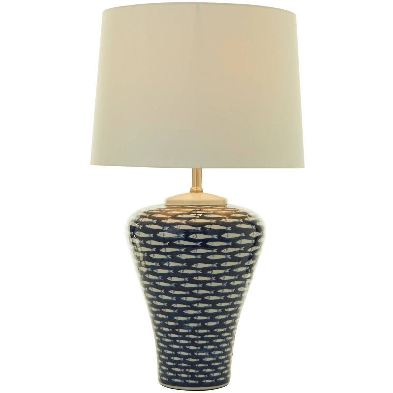 29&#34; x 15&#34; Table Lamp with Drum Shade and Ceramic Fish Gourd Style Base Dark Blue - Olivia &#38; May, 1 of 9