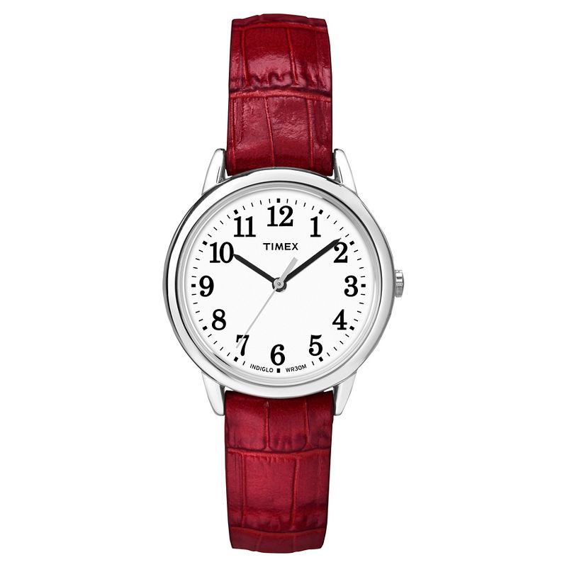 Women&#39;s Timex Easy Reader  Watch with Leather Strap - Silver/Red TW2P68700JT, 1 of 4