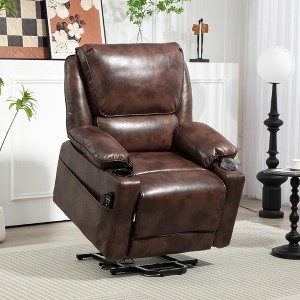 CIPACHO Power Lift Chair for Elderly Faux Leather Recliner Sofa with Vibration Massage and Heat Remote Side Pockets Brown - 1 of 4