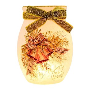 Stony Creek 4.0 Inch Holiday Bells Pre-Lit Small Jar Christmas Lighted Glass Accent , Christmas Decor Bells Ribbon Lit Jar (1PC) - 1 of 4