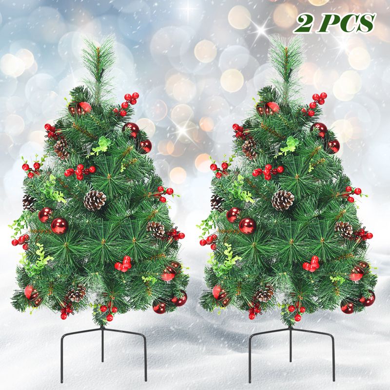 Tangkula Set of 2 2FT Pre-Lit Pathway Artificial Christmas Trees with 30 LED Lights 8 Light Modes, 1 of 11