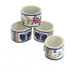 Blue Rose Polish Pottery S113 Manufaktura Napkin Ring Set - 1 of 2