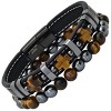 Steeltime Men's 2pc set black leather, tiger eye crosses and black ip stainless steel/hematite & tiger eye beaded bracelets - 2 of 4