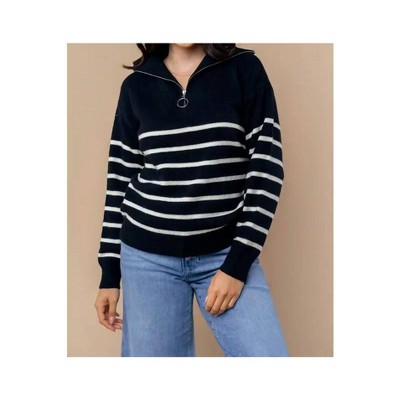 Women's Striped 1/4 Zip Sweater - White Birch