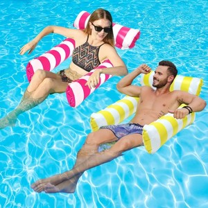 Jasonwell 2-Pack Inflatable Pool Floats - 4-in-1 Hammock with Mesh Bottom, Floating Chair Bed for Adults, Yellow+Pink, Large - 1 of 4