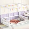 TIRAMISUBEST Twin/Full Size Canopy Frame Floor Bed with Fence and Guardrails, Pine Wood 4-Poster Canopy Bed Montessori Bed - 3 of 4
