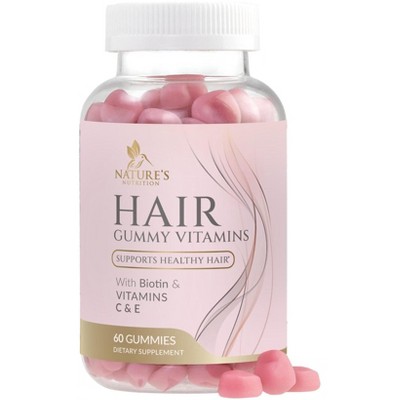 Sugar Free Hair Vitamins Gummies with Biotin 5000 mcg, Vitamin A, B12, C, D, E, Folic Acid, Hair Growth Strong - 60 Gummies By Nature's Nutrition