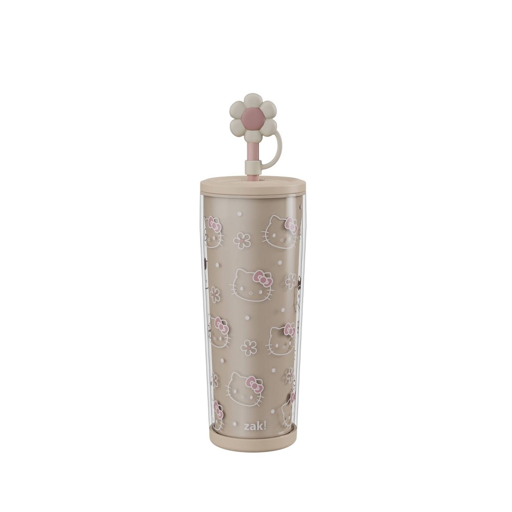 Zak Designs 25oz Hello Kitty Double-Wall Plastic Straw Tumbler with Topper Blush