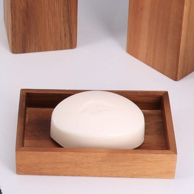 Evideco French Home Goods Acacia Soap Dish Cup Dispenser Tray
