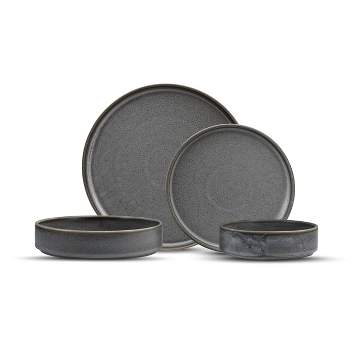 Fortessa Tableware Solutions 16pc Ceramic Sound Thunder Dinnerware Set Gray