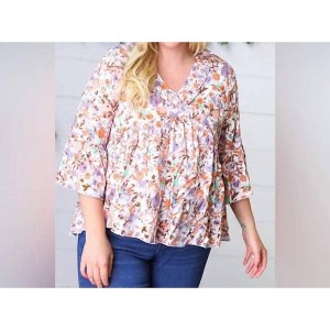 Women's Watercolor Floral Ruffle Top - Sugarfox 2X - 1 of 4