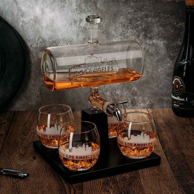 The Wine Savant Los Angeles Design Whiskey & Wine Decanter Set Includes 4 Los Angeles Design Whiskey Glasses, Unique Addition to Home Bar - 1100 ml, 5 of 6