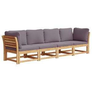 vidaXL Patio Lounge Set with Cushions - Solid Acacia Wood, 4-Piece Outdoor Furniture for Garden/Patio, Modular Design, Waterproof, Dark Gray Cushions - 1 of 4