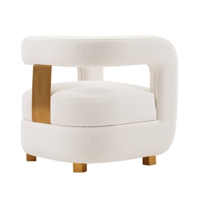 Set of 2 White Velvet Barrel Accent Chairs with Gold Accents