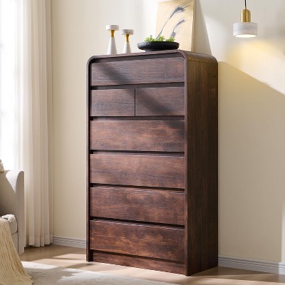 7 Drawers Dresser for Bedroom, Modern Dressers & Chests of Drawers with Curved Profile Design, Wooden Dresser for Living Room