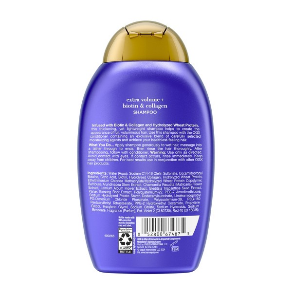 Champú Voluminizador Extra Fuerte OGX Biotin & Collagen para Cabello Fino - 13 fl oz: Sin Sulfatos, Sin Parabenos, Fórmula Líquida 8