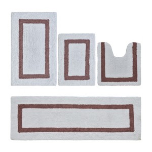 Hotel 4 PC Bath Rug 100% Premium Cotton Tufted Weave Two Tone Reversible Bathroom Rug, Super Soft Absorbent, Machine Washable Bath Mat - 1 of 4