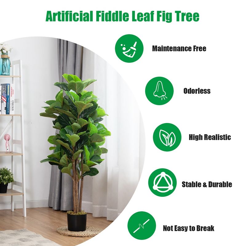 Costway 4ft Artificial Fiddle Leaf Fig Tree Indoor Outdoor Office Decorative Planter, 4 of 9