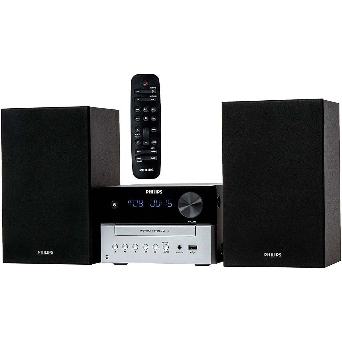 PHILIPS Stereo Shelf System CD Player with Bluetooth, USB & Aux Input, Rich Sound & Bass, FM Radio, LCD Display, Remote Control, Sleek Design