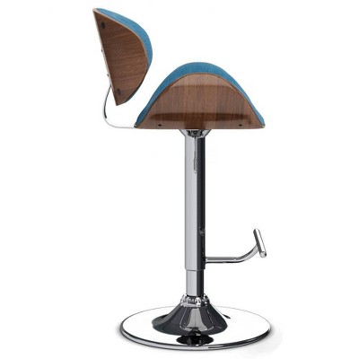 Denim Blue Linen Adjustable Swivel Bentwood Bar Stool