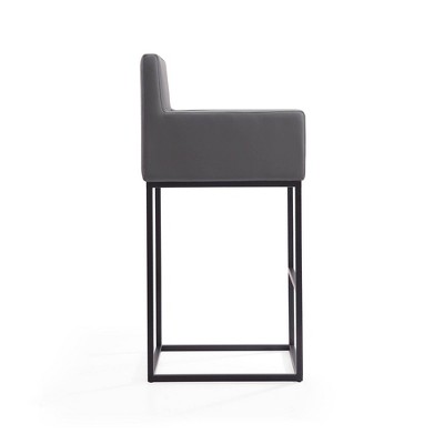 Manhattan Comfort Ambassador 42" Grey and Black Leather Metal Barstool