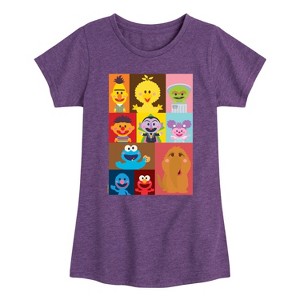 Girls' - Sesame Street - Kawaii Character Grid Fitted Short Sleeve Graphic T-Shirt - 1 of 4