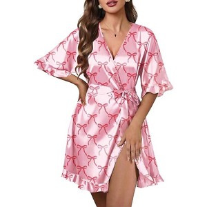 Ekouaer Womens Silk Ruffle Robe Short Satin Robe Half Sleeve Bathrobe  Bridesmaid Wedding Party Dressing Gown Bow Pink M : Target