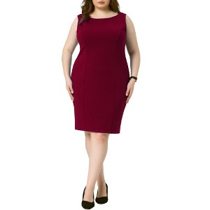 Agnes Orinda Women's Plus Size Office Club Classic Boat Neck Sleeveless Bodycon Dresses - 1 of 4