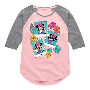 Girls' - Disney - Minnie Assorted Pics Shirt Tail Raglan Graphic T-shirt - 1 of 4
