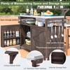 NicBex Outdoor Kitchen Island with Steel Top & Storage Rack,Solid Wood Grill Cart with Lockable Wheels,Outside Storage Cabinet Dining Table - 2 of 4