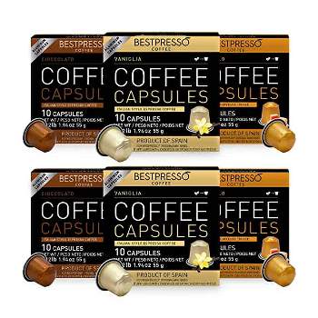 Bestpresso Variety Pack - 120 Genuine Espresso Pods with Caramel, Vanilla & Chocolate Flavors. Compatible with Nespresso Original Machines.