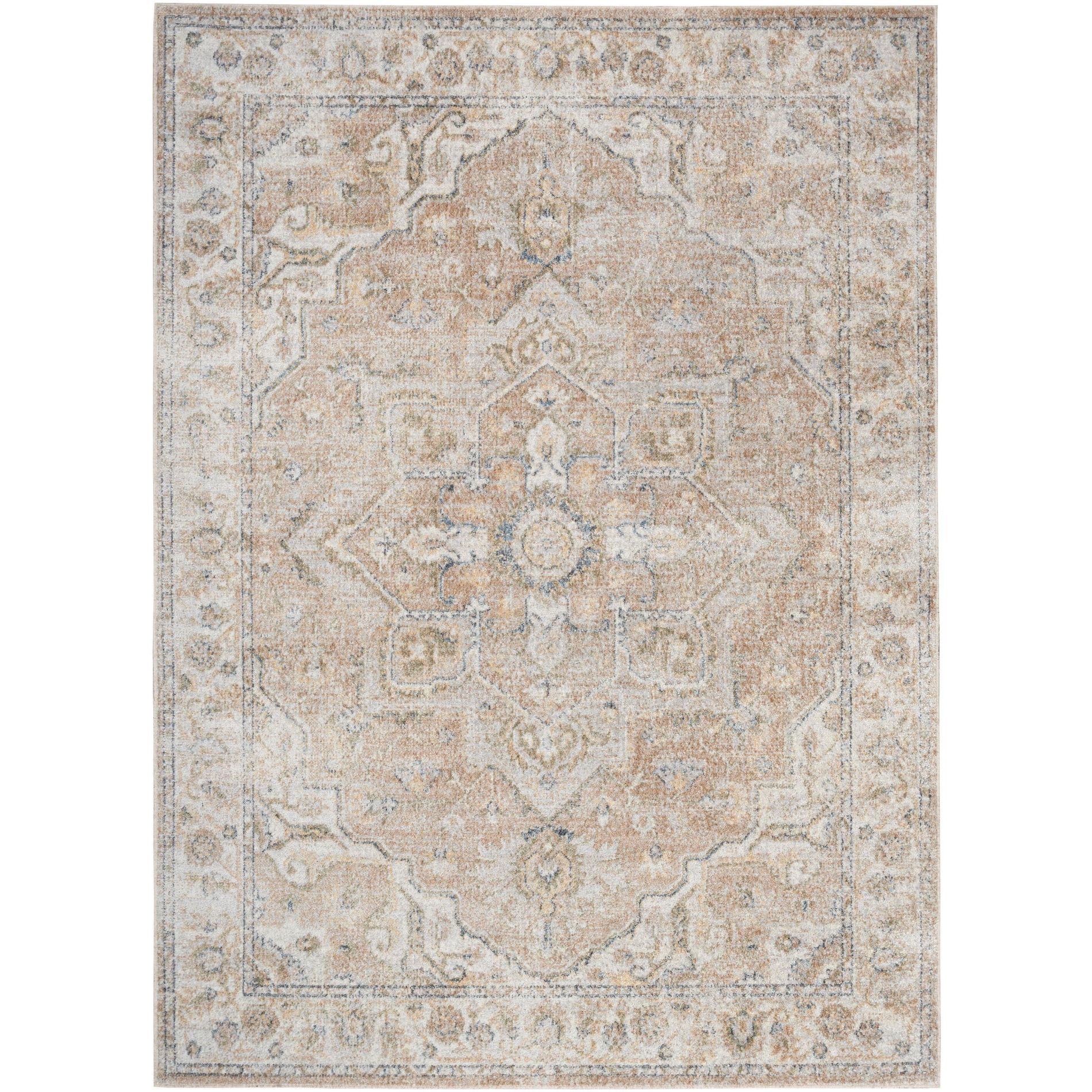 Nourison Astra Machine Washable 6'7" x 9' Beige Vintage Indoor Flatweave Rug