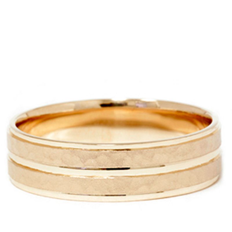 Pompeii3 14K Yellow Gold Hammered Comfort Fit Wedding Band Ring, 2 of 5