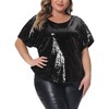Agnes Orinda Women's Plus Size Allover Sparkle Sequin Glitter Short Sleeve Dressy Party Club Night Blouses - 2 of 4