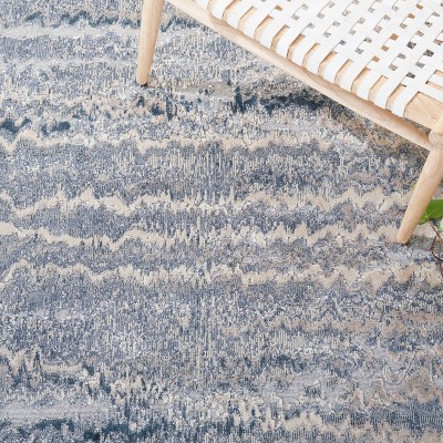 Gray and Blue Viscose Chenille Runner Rug