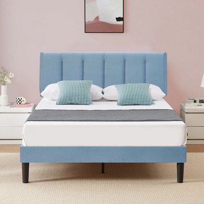 VECELO Upholstered Bed Frame with Adjustable Headboard, Heavy-Duty Platform Bed with Strong Wood Slat Support, No Box Spring Needed