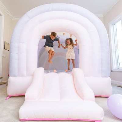 Pastel Pink Cotton Candy Bounce House with Slide and Hoop