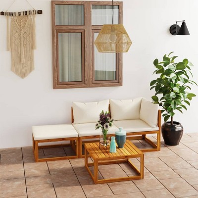 4 Piece Patio Lounge Set with Cushion Cream Solid Acacia Wood vidaXL