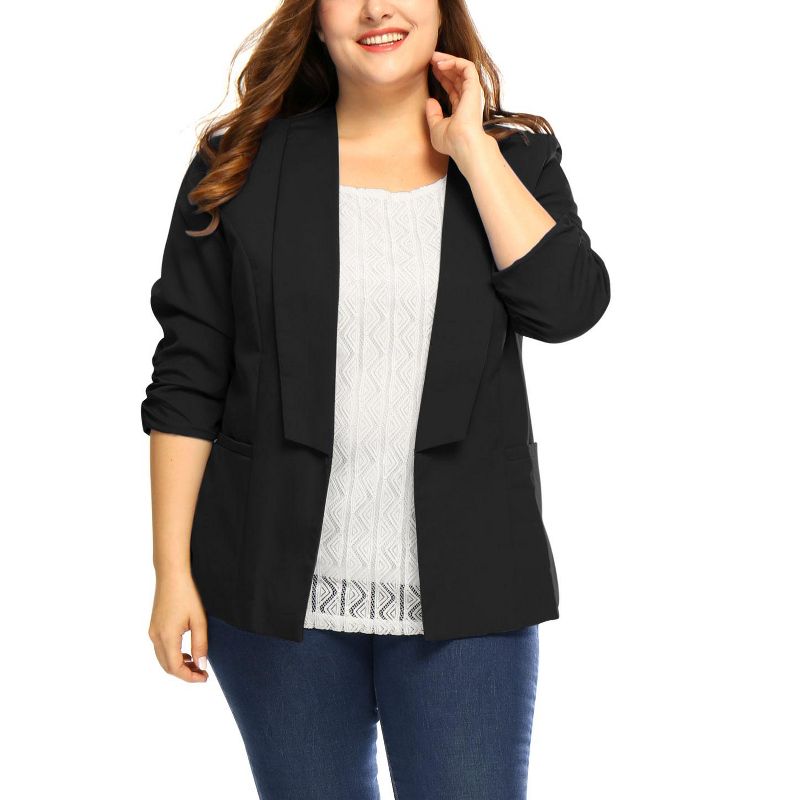 Agnes Orinda Women's Plus Size Fashion Formal with 3/4 Pleated Sleeves and Shawl Collar Blazers, 1 of 8