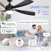 52 Inch Smart Ceiling Fan With Lights and Remote High CFM Reversible DC Bedroom Ceiling Fan 6 Wind Speeds Dimmable LED 5 Carved ABS Blades - 2 of 4