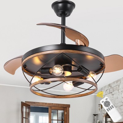 Bella Depot 42" Rustic Brown Retractable Cage Ceiling Fan with Light