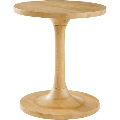 Lina 18" Round Oak Wood Pedestal Side Table