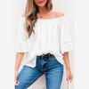 Amaryllis Women’s Off Shoulder Peasant Blouse Loose Fit Boho Chic Lace Trim Flowing Lightweight Casual Top with 3/4 Sleeves - 3 of 4