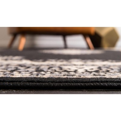 Handmade Black and Beige Medallion Synthetic Rectangular Rug