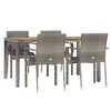 vidaXL 5 Piece Patio Dining Set/Gray Poly Rattan and Acacia Wood Furniture/Outdoor, Garden, Deck/Modular/Table and Cushions - 3 of 4