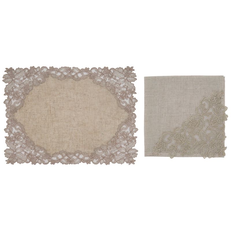 Saro Lifestyle Embroidered Design Lace Napkin and Placemat Set -  ( 1 placemat and 1 napkin), 1 of 7