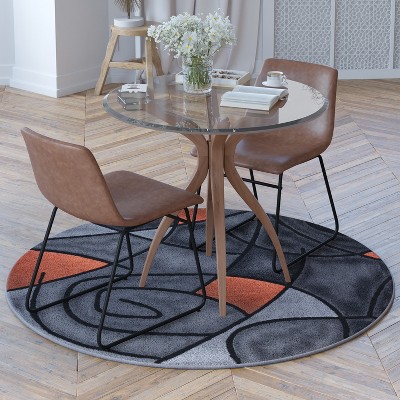 Orbit Orange 5' Round Abstract Olefin Rug with Jute Backing
